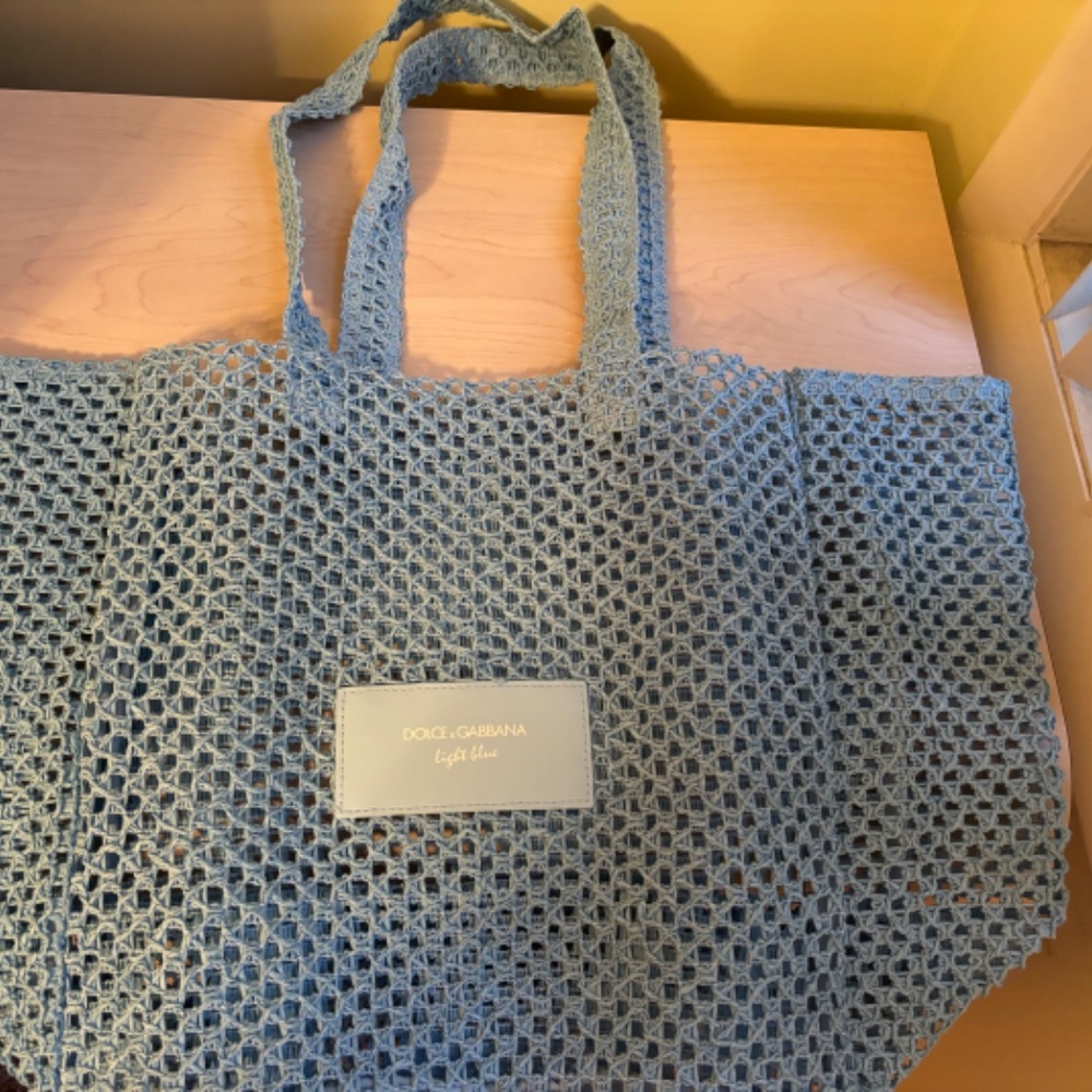 New Dolce & Gabbana Light Blue Straw Light Tote Bag - Picture 4 of 4